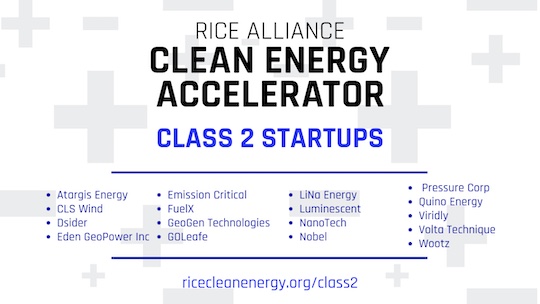 Rice Alliance Clean Energy Accelerator Class 2 Demo Day set for Nov. 17