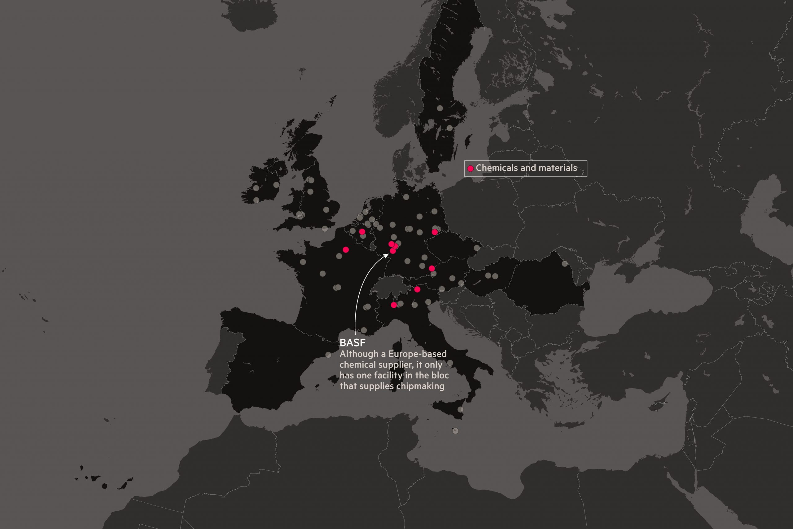 A map showing the locations of chemicals and materials locations