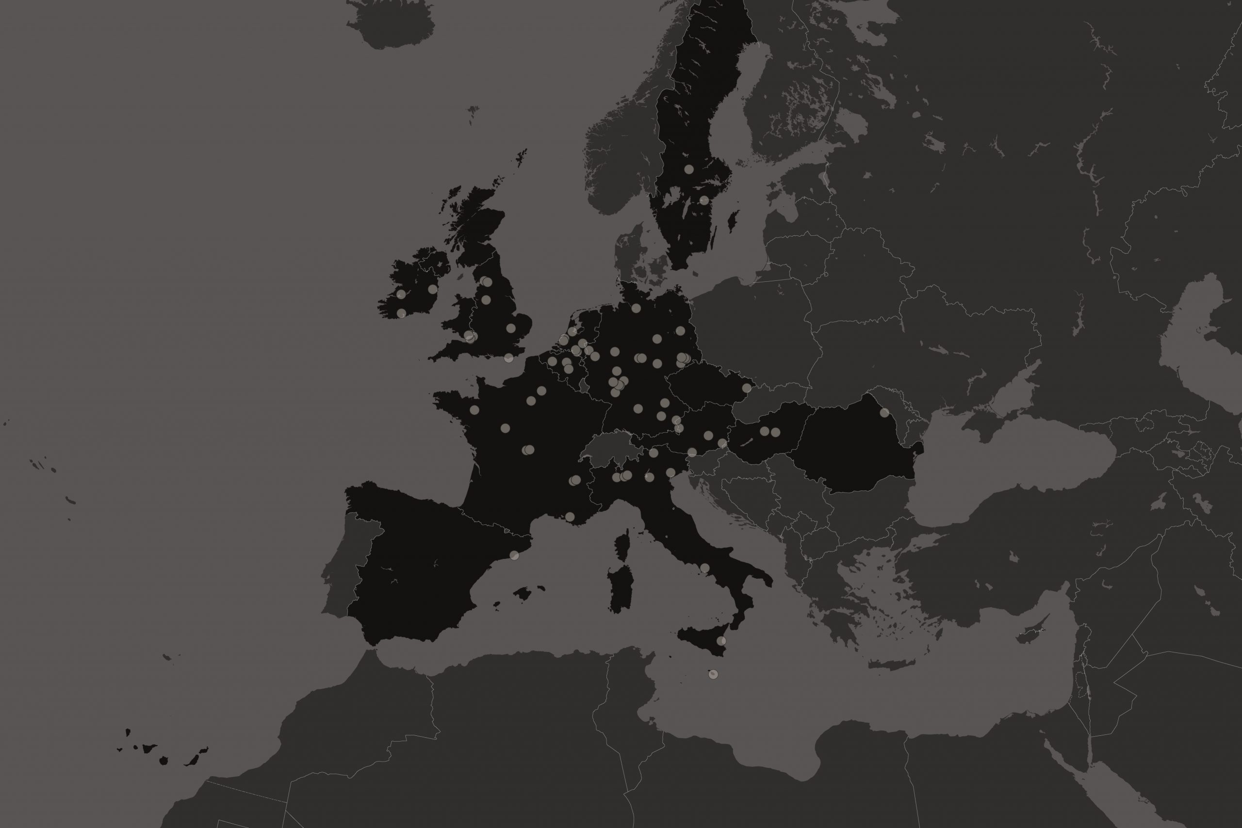 A map of semiconductor supply chain locations which covers much of Europe