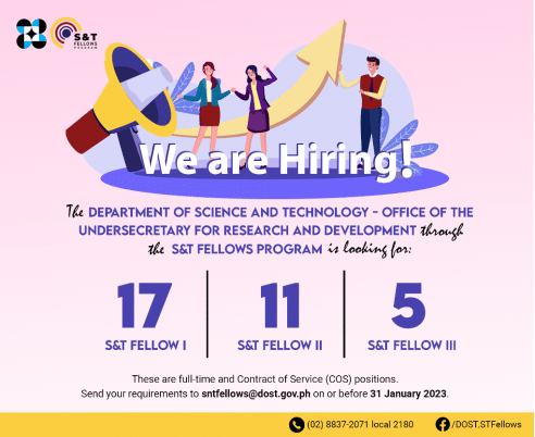 DOST’s S&T Fellows Program is looking for 33 science experts to serve in PH