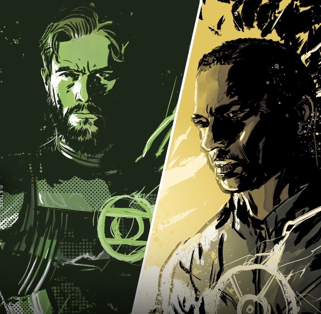 Hal Jordan (Left), the second Green Lantern and John Stewart (Right), the fourth.