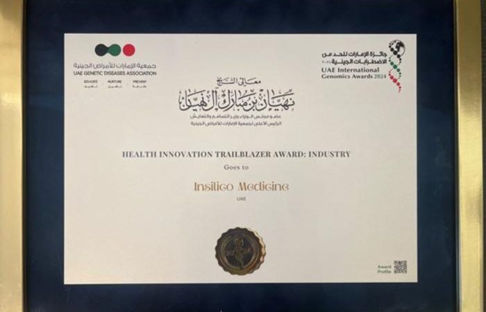 Insilico Medicine receives Health Innovation Trailblazer Award: Industry from UAE Genetic Diseases Association